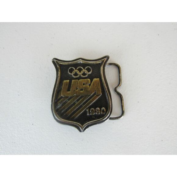 Vintage Belt Buckle 1980 Olympics Team USA Brass Badge Shield Shape Rare - Picture 8 of 8